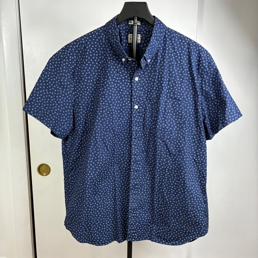 J.Crew Mens XL Secret Wash Slim Untucked Shirt Navy Blue Floral Organic Cotton